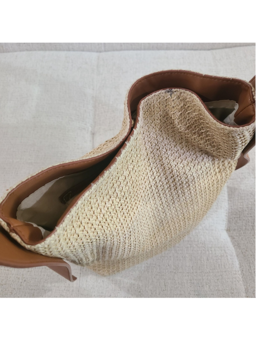 Tuckernuck Light Raffia Bucket Slouchy Shoulder Bag Tan Side Handle Purse Straw - Picture 11 of 16